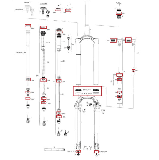 Kit de manutenção 200 horas/ano ROCKSHOX PIKE BASE/SELECT/SELECT+/ULTIMATE (2022+) Gen-C