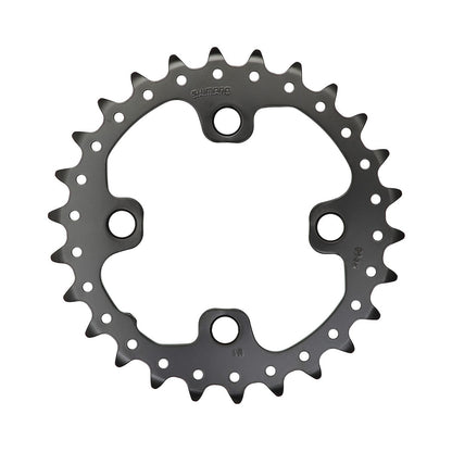 Prato interior SHIMANO DEORE M615/SLX M675/XT M785 de 10 velocidades, 4 furos, 64 mm — vista do prato sobre fundo branco