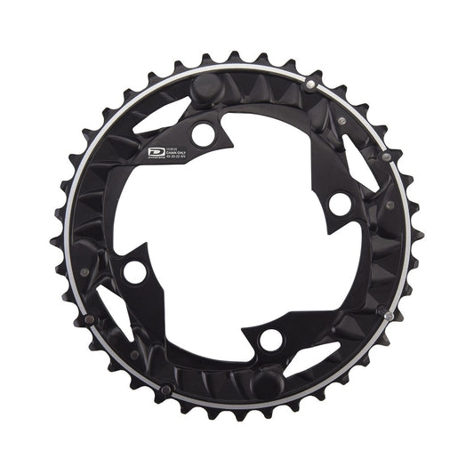 Prato exterior SHIMANO DEORE M612 de 10 velocidades, pedaleiro triplo, 4 furos, 96 mm — vista do prato sobre fundo branco