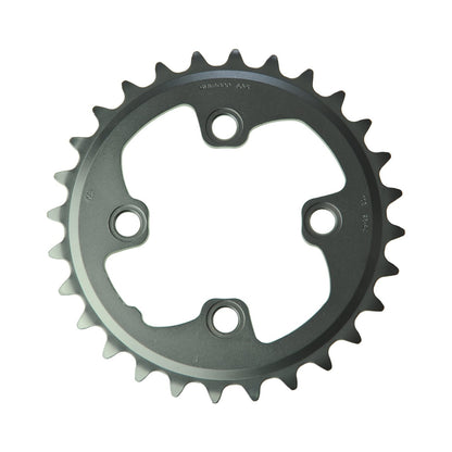 Prato interior SHIMANO XT M785 de 10 velocidades, 4 furos, 64 mm — vista do prato sobre fundo branco