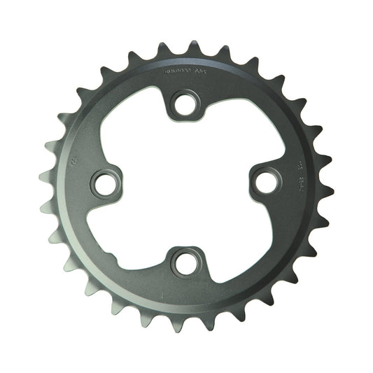 Prato interior SHIMANO XT M785 de 10 velocidades, 4 furos, 64 mm — vista do prato sobre fundo branco