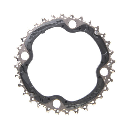 Prato intermédio SHIMANO SLX M660/670/XT M780 de 10 velocidades, 4 furos, 104 mm — vista do prato sobre fundo branco