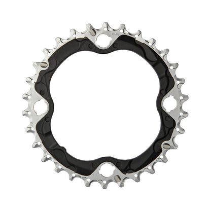 Prato intermédio SHIMANO SLX M672/XT M782 10 velocidades, 4 furos, 96 mm — vista do prato sobre fundo branco