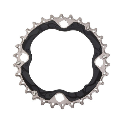 Prato intermédio SHIMANO SLX M672 10 velocidades, 4 furos, 96 mm — vista do prato sobre fundo branco