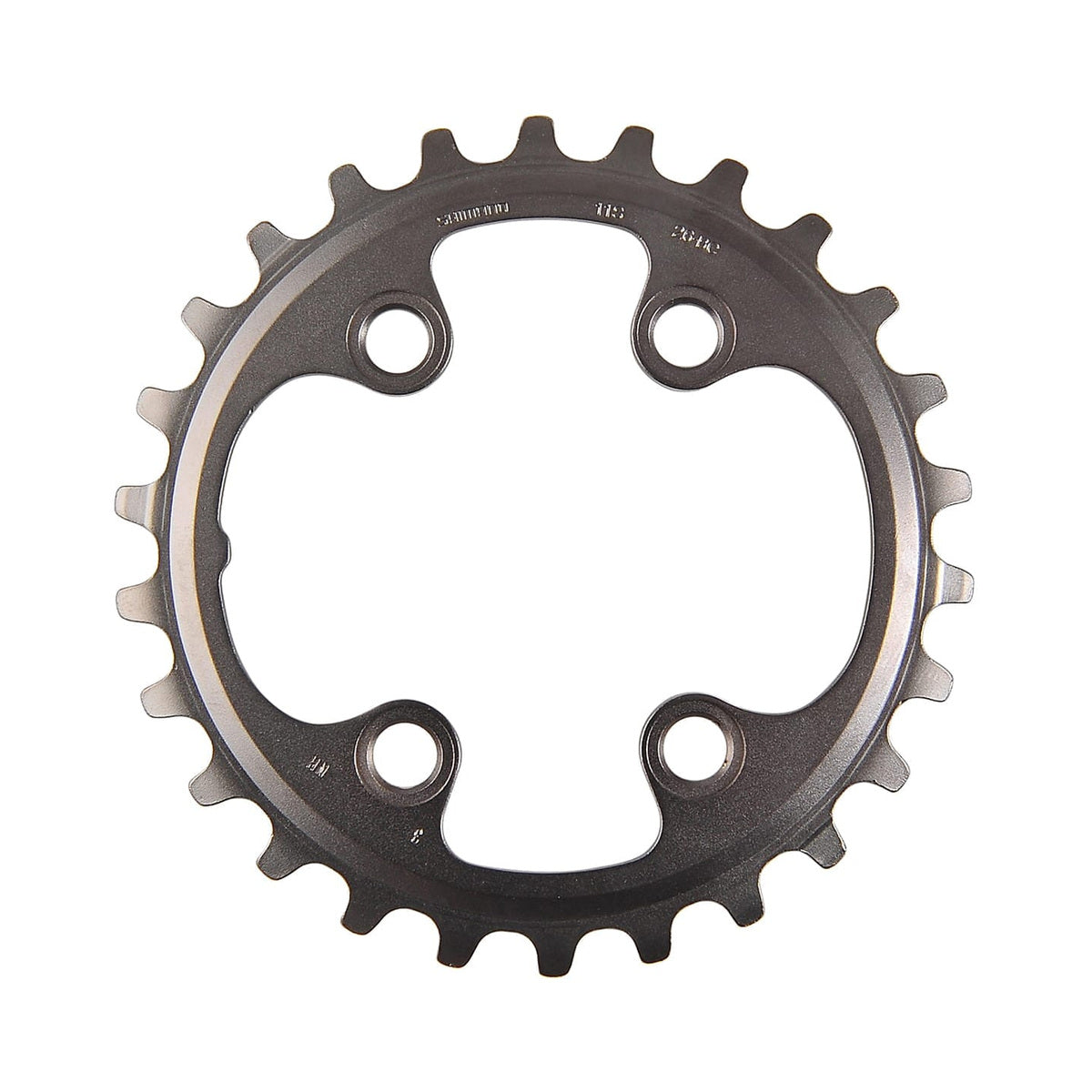 Prato interior SHIMANO XT M8000 11 velocidades, pedaleiro duplo, 4 furos, 64 mm — vista do prato sobre fundo branco