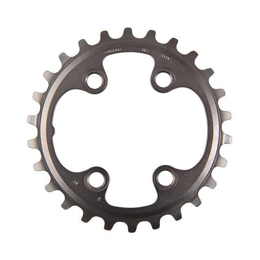 Prato interior SHIMANO XT M8000 11 velocidades, pedaleiro duplo, 4 furos, 64 mm — vista do prato sobre fundo branco