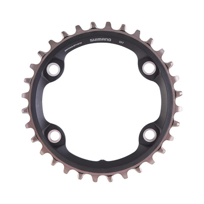 Prato único SHIMANO SLX M7000 11 velocidades, 4 furos, 96 mm — vista do prato sobre fundo branco
