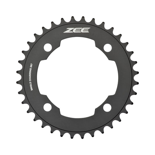 Prato único SHIMANO ZEE M640/M645 10 velocidades, 4 furos, 104 mm — vista do prato sobre fundo branco