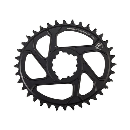 Prato único oval SRAM EAGLE X-SYNC2 BOOST 11/12 velocidades de montagem direta, offset de 3 mm, alumínio, preto — vista do prato sobre fundo branco