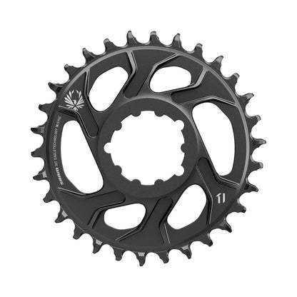 Prato único SRAM EAGLE X-SYNC 2 12 velocidades de montagem direta, offset de 6 mm, alumínio, preto — vista do prato sobre fundo branco