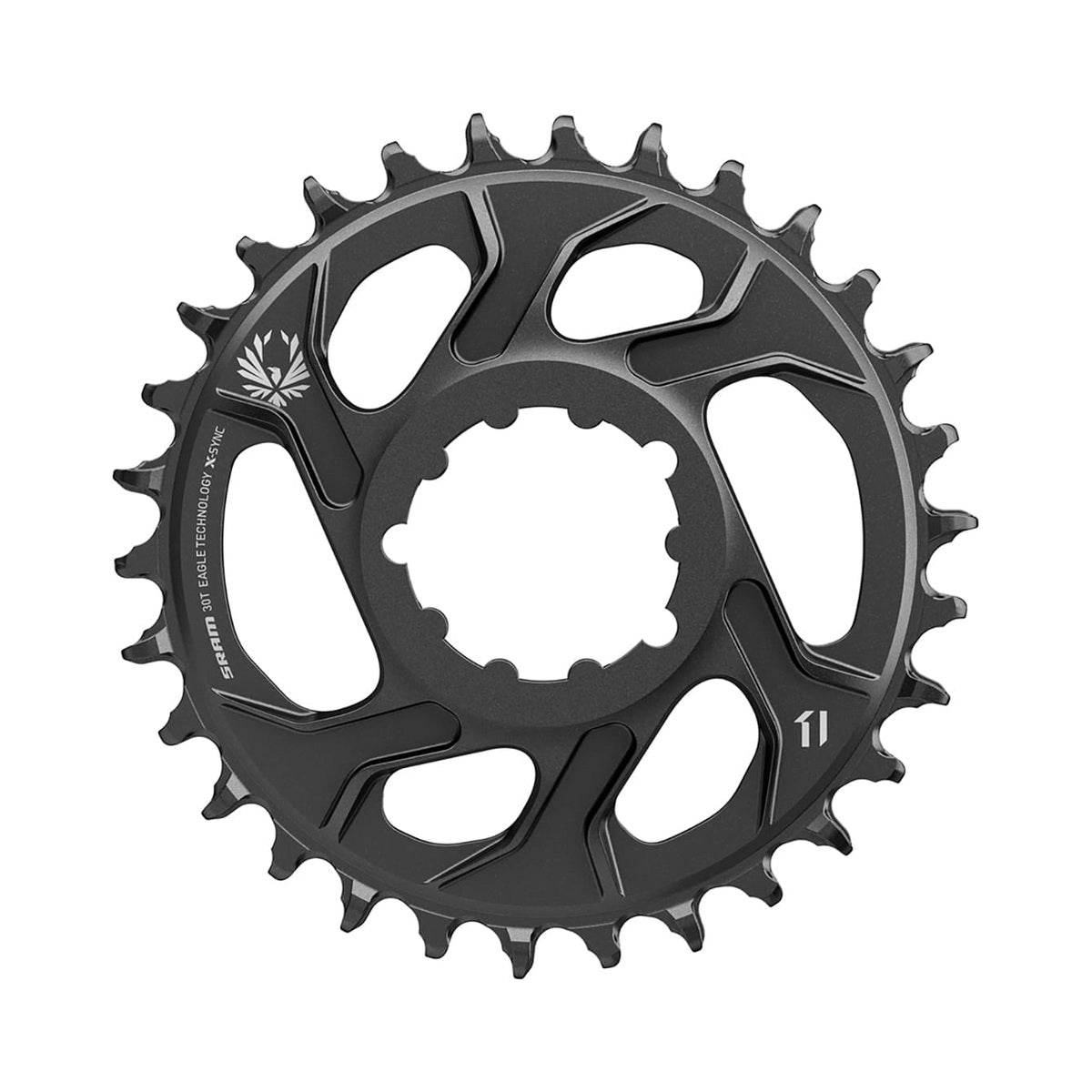 Prato único SRAM EAGLE X-SYNC 2 BOOST 11/12 velocidades de montagem direta, offset de 3 mm, alumínio, preto — vista do prato sobre fundo branco