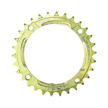 Prato único RACE FACE de dentes estreitos/largos, 9/10/11/12 velocidades, 4 furos, 104 mm, verde — vista do prato sobre fundo branco