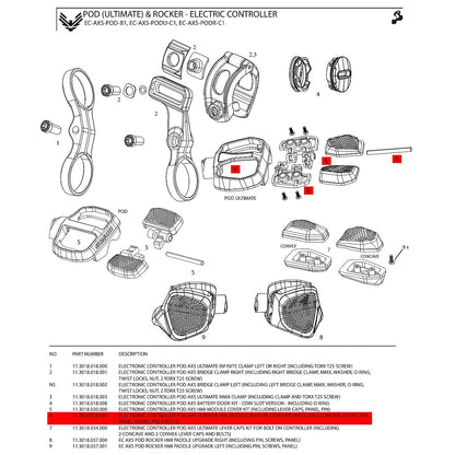 Kit de Botões/Tampa para Comando SRAM POD ULTIMATE AXS