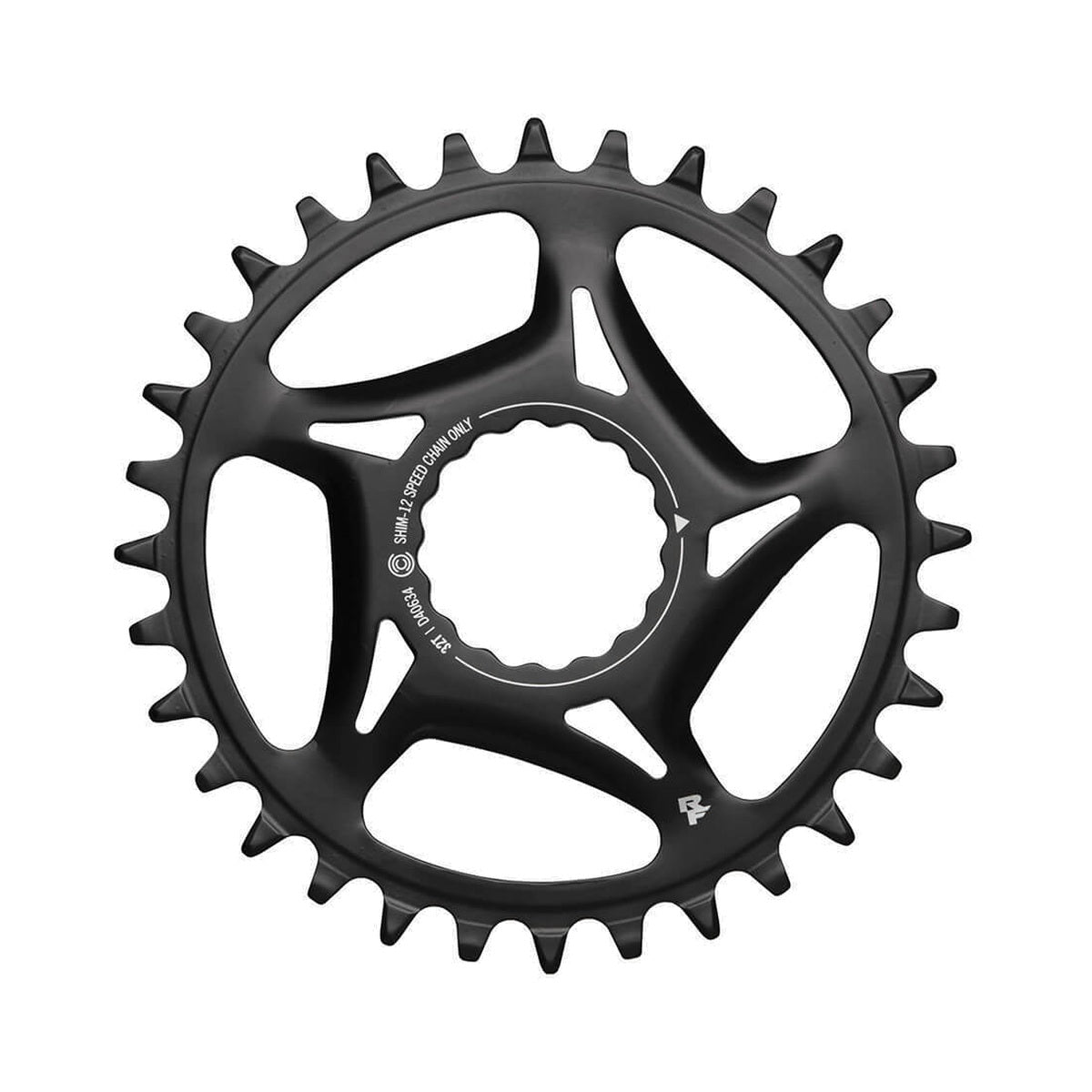 Prato único RACE FACE SHIMANO CINCH 12 velocidades, montagem direta — vista do prato sobre fundo branco