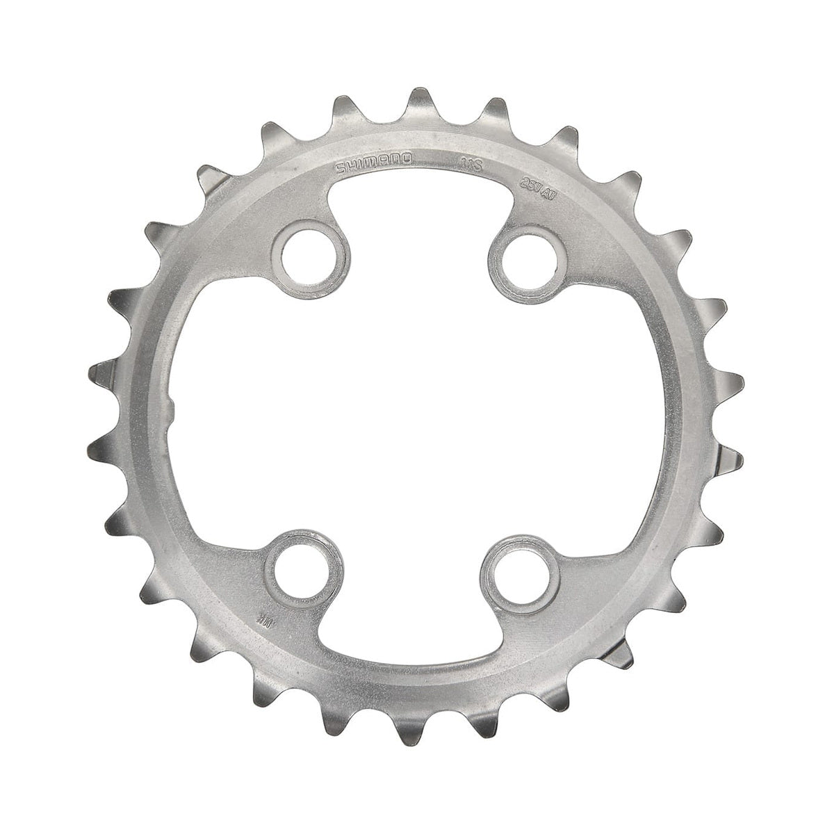 Prato interior SHIMANO XTR M9000/M9020 11 velocidades, pedaleiro duplo, 4 furos, 64 mm — vista do prato sobre fundo branco