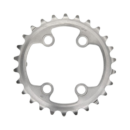 Prato interior SHIMANO XTR M9000/M9020 11 velocidades, pedaleiro duplo, 4 furos, 64 mm — vista do prato sobre fundo branco