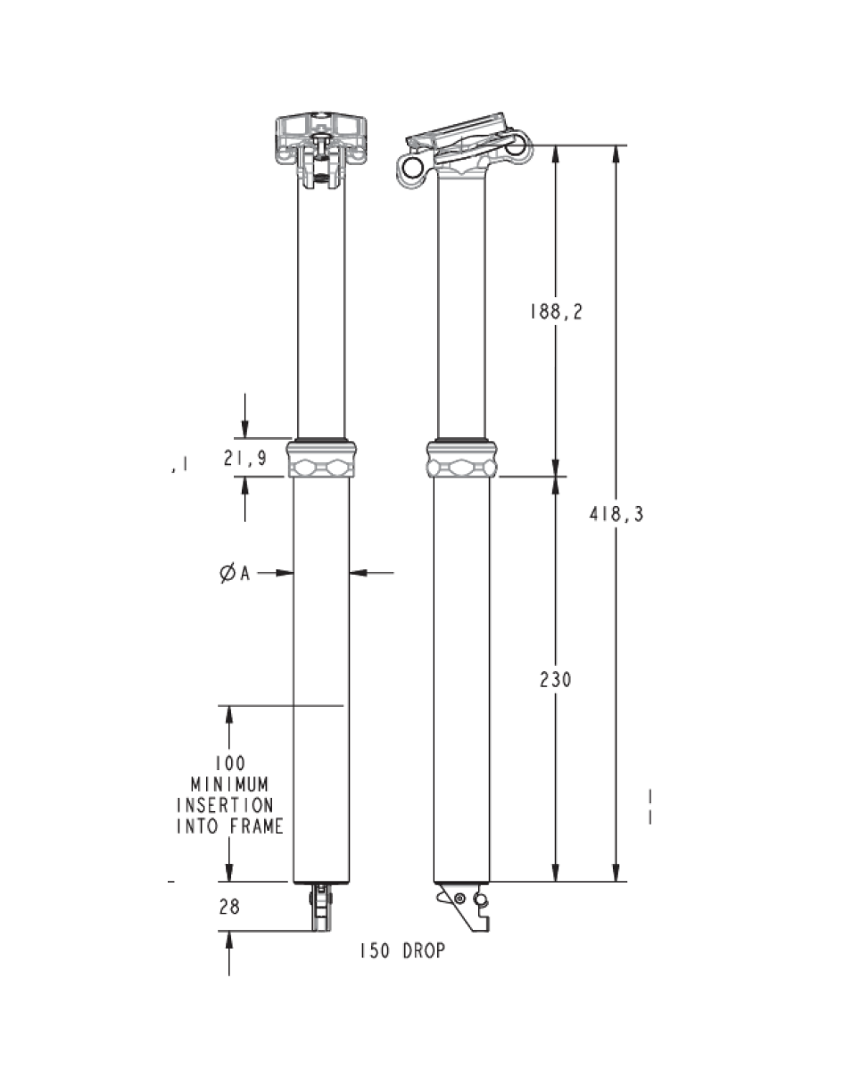 Espigão de selim telescópico FOX RACING SHOX TRANSFER FACTORY 150 mm