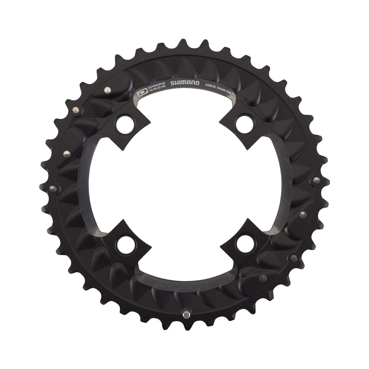Prato exterior SHIMANO SLX M7000 10 velocidades, pedaleiro triplo, 4 furos, 96 mm — vista do prato sobre fundo branco