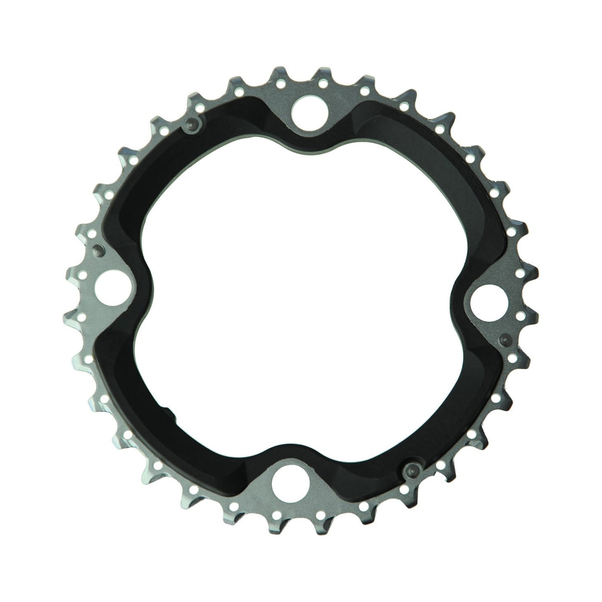 Prato intermédio SHIMANO XT M780/M770 10 velocidades, 4 furos, 104 mm — vista do prato sobre fundo branco