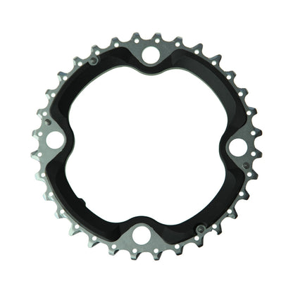 Prato intermédio SHIMANO XT M780/M770 10 velocidades, 4 furos, 104 mm — vista do prato sobre fundo branco