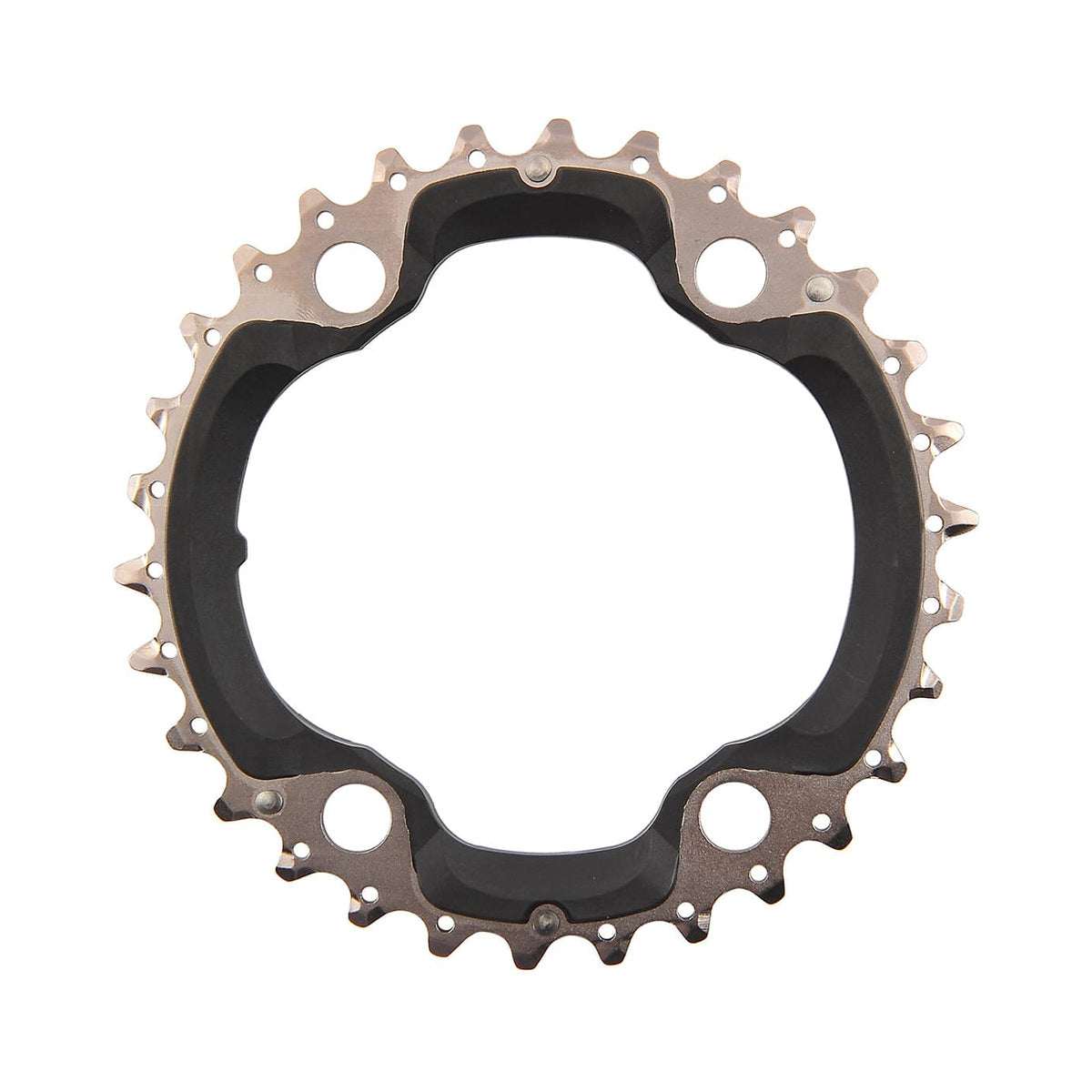 Prato intermédio SHIMANO XT M8000 11 velocidades, pedaleiro triplo, 96 mm — vista do prato sobre fundo branco