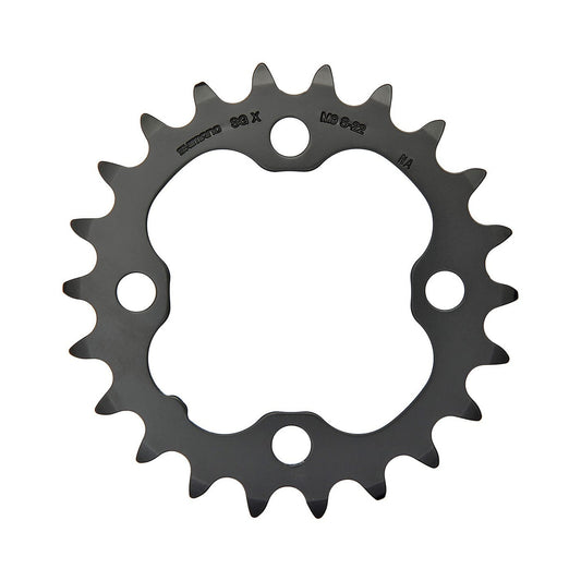 Prato interior SHIMANO DEORE M590 9 velocidades, 4 furos, 64 mm, preto — vista do prato sobre fundo branco