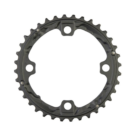 Prato intermédio SHIMANO XT T781/T670 10 velocidades, 4 furos, 104 mm — vista do prato sobre fundo branco