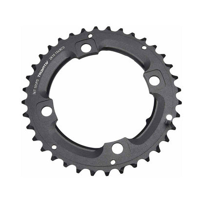 Prato exterior SRAM MTB 104BCD 10 velocidades, 4 furos, 104 mm, pino comprido — vista do prato sobre fundo branco