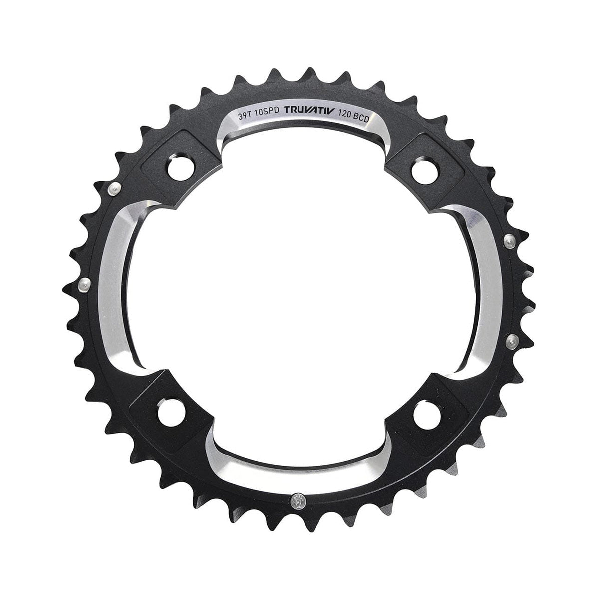 Prato exterior SRAM MTB 120BCD S2 10 velocidades, 4 furos, 120 mm — vista do prato sobre fundo branco
