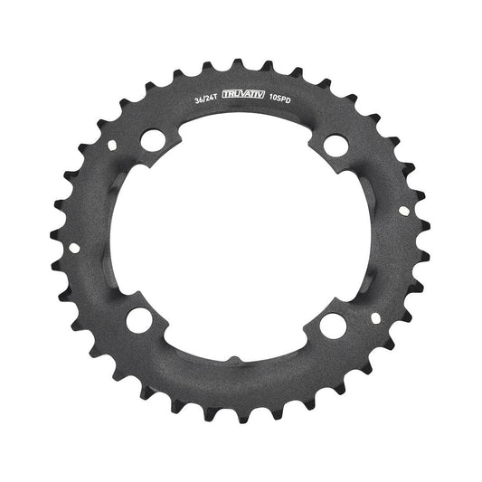 Prato exterior SRAM MTB 104BCD SPECIALIZED 10 velocidades, 4 furos, 104 mm — vista do prato sobre fundo branco