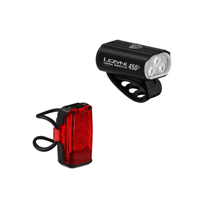 Conjunto de luzes LEZYNE MINI DRIVE 450+ dianteira e KTV+ DRIVE traseira, preto