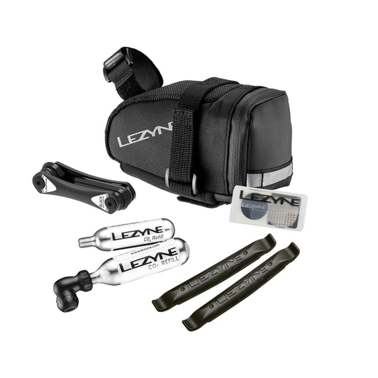 Bolsa de selim LEZYNE Caddy preta com kit de CO2