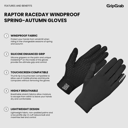 Luvas GRIPGRAB RAPTOR RACEDAY WINDPROOF SPRING AUTUMN Preto