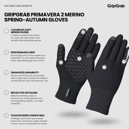Luvas GRIPGRAB PRIMAVERA 2 MERINO SPRING AUTUMN Preto