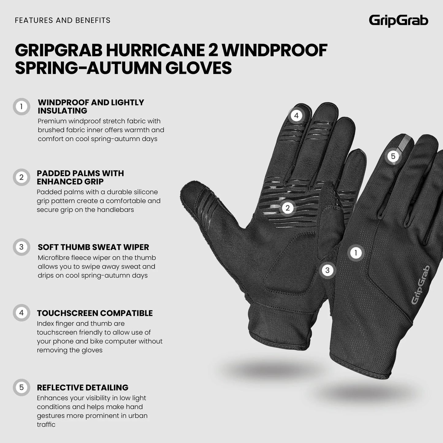 Luvas GRIPGRAB HURRICANE 2 WINDPROOF SPRING AUTUMN Preto