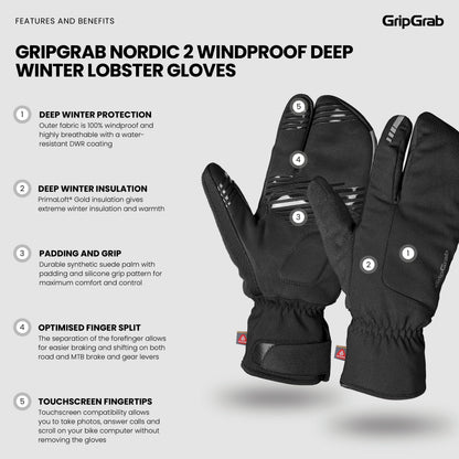Luvas GRIPGRAB NORDIC 2 WINDPROOF DEEP WINTER LOBSTER Pretas