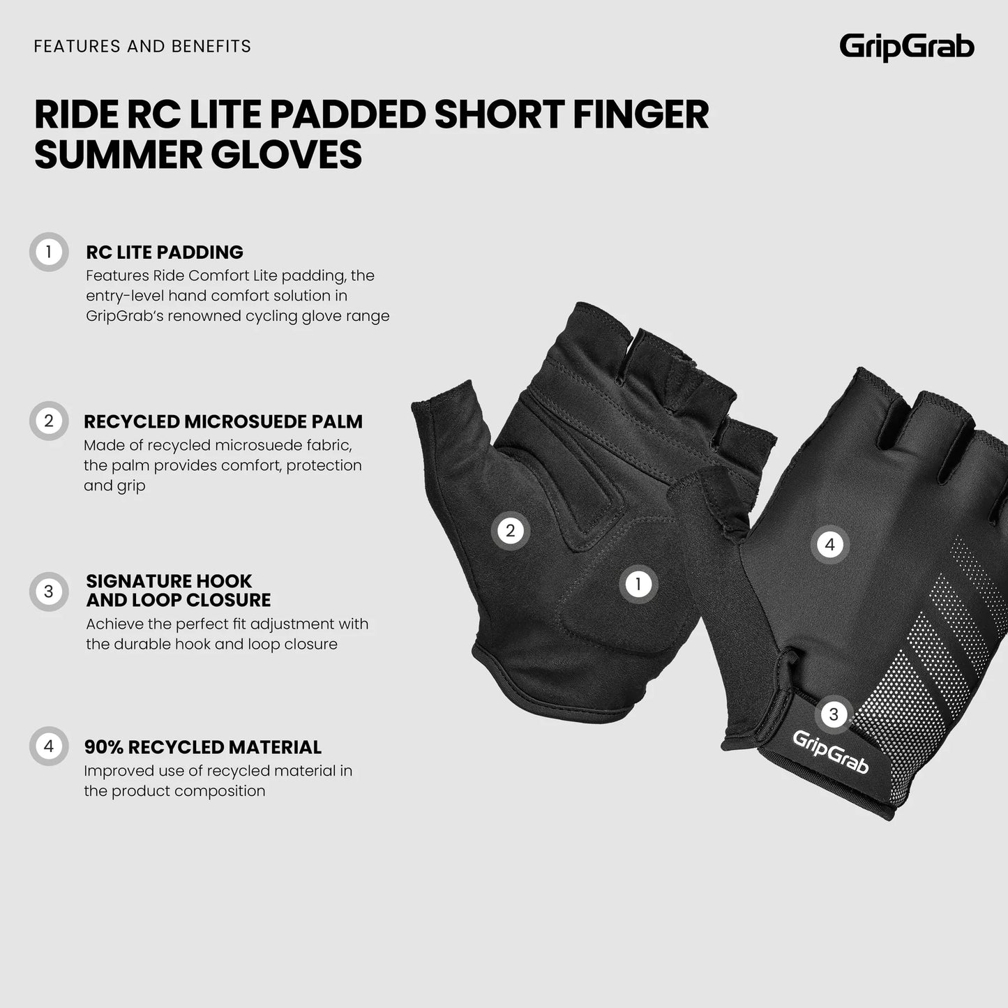 Luvas curtas GRIPGRAB RIDE LITE Preto