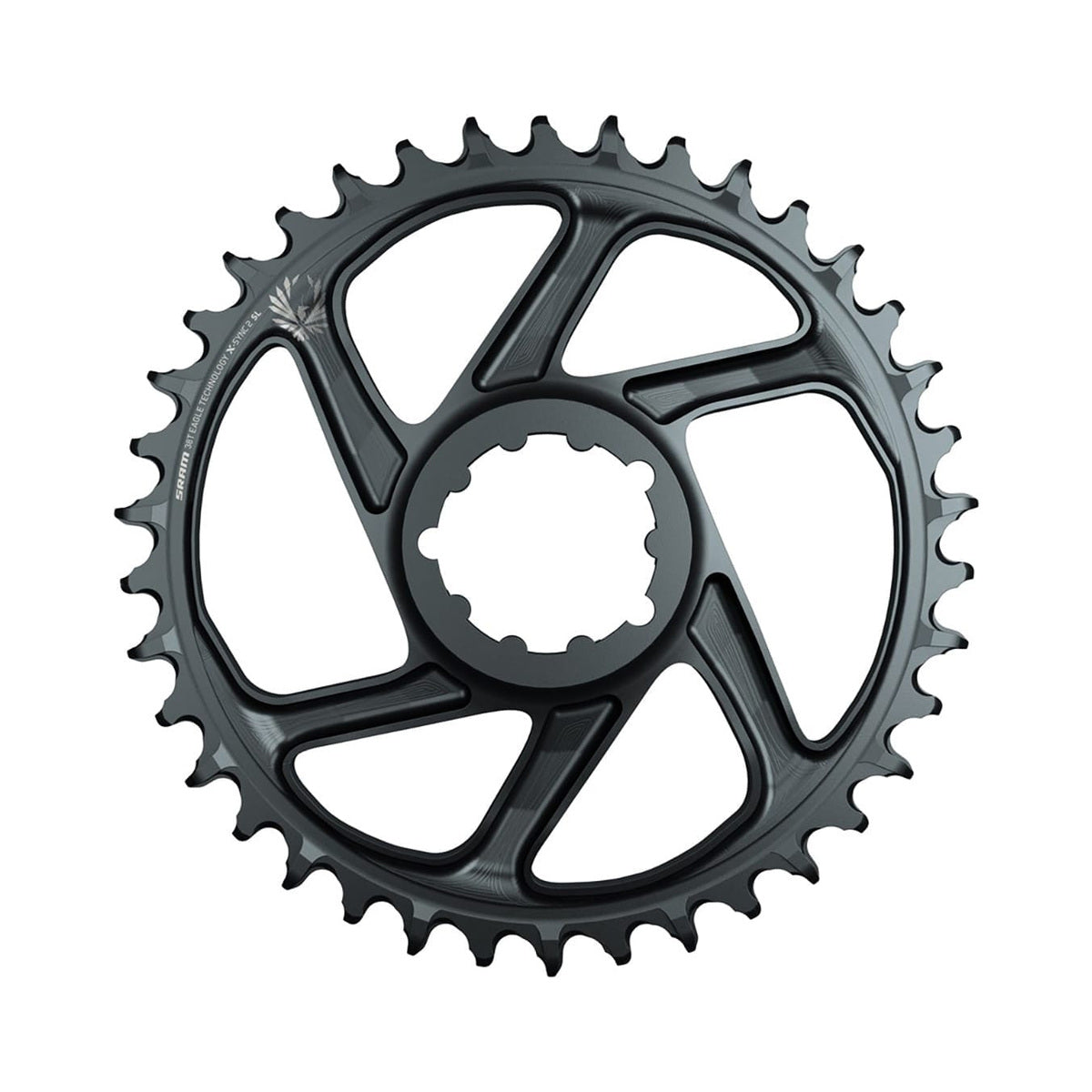 Prato único SRAM EAGLE X-SYNC 2 SL 12 velocidades, montagem direta, offset de 6 mm, cinzento Lunar Grey — vista do prato sobre fundo branco