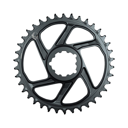 Prato único SRAM EAGLE X-SYNC 2 SL 12 velocidades, montagem direta, offset de 6 mm, cinzento Lunar Grey — vista do prato sobre fundo branco