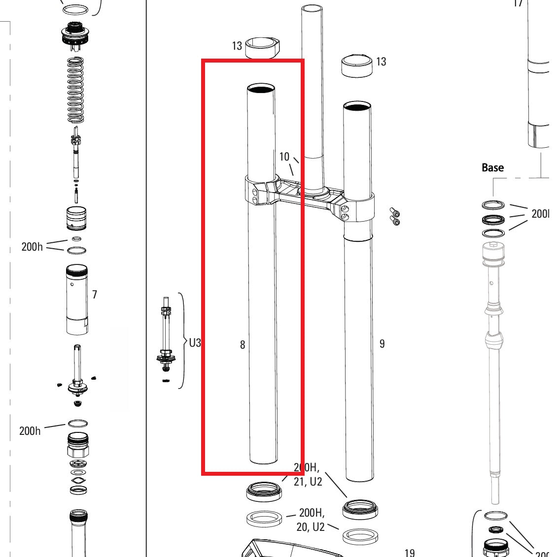 Reta de mergulho ROCKSHOX 38MM BOXXER D1+(2024+) Preto
