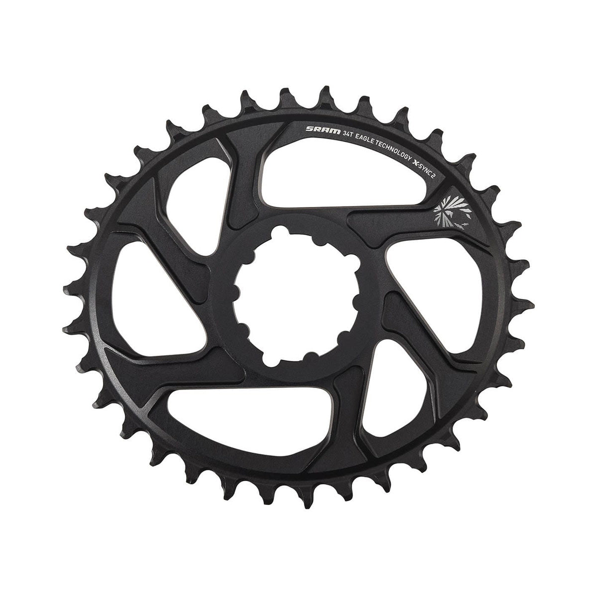 Prato único oval SRAM EAGLE X-SYNC2 12 velocidades, montagem direta, offset de 6 mm — vista do prato sobre fundo branco