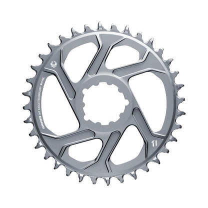 Prato único SRAM EAGLE X-SYNC 2 BOOST 11/12 velocidades, montagem direta, offset de 3 mm, cinzento — vista do prato sobre fundo branco