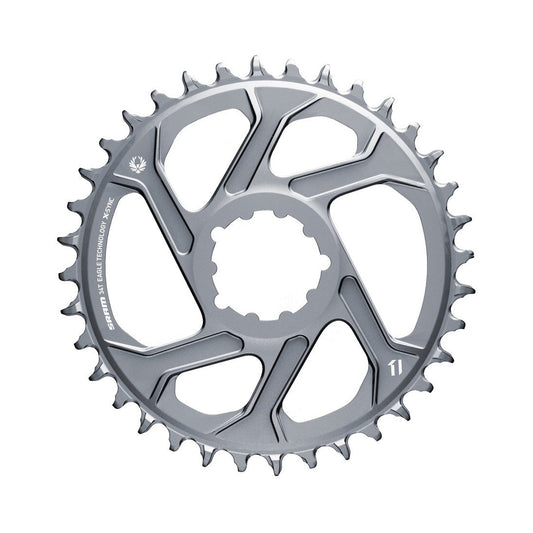 Prato único SRAM EAGLE X-SYNC 2 BOOST 11/12 velocidades, montagem direta, offset de 3 mm, cinzento — vista do prato sobre fundo branco