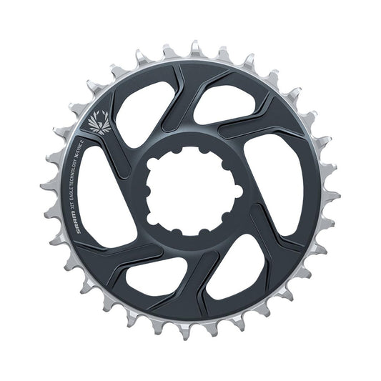 Prato único SRAM X-SYNC 2 EAGLE 12 velocidades, montagem direta, offset de 4 mm, cinzento Lunar Grey — vista do prato sobre fundo branco