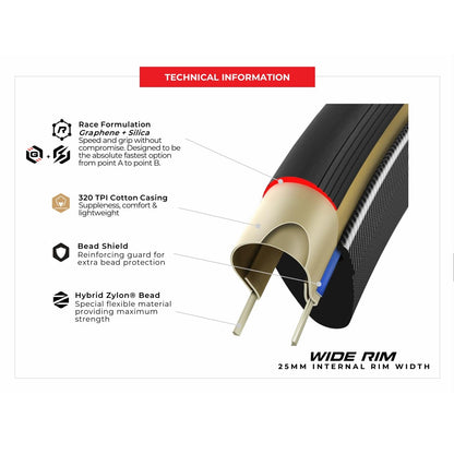 Pneu VITTORIA CORSA PRO SPEED WIDE Grapheno G2.0 apto para tubeless, dobrável, bege
