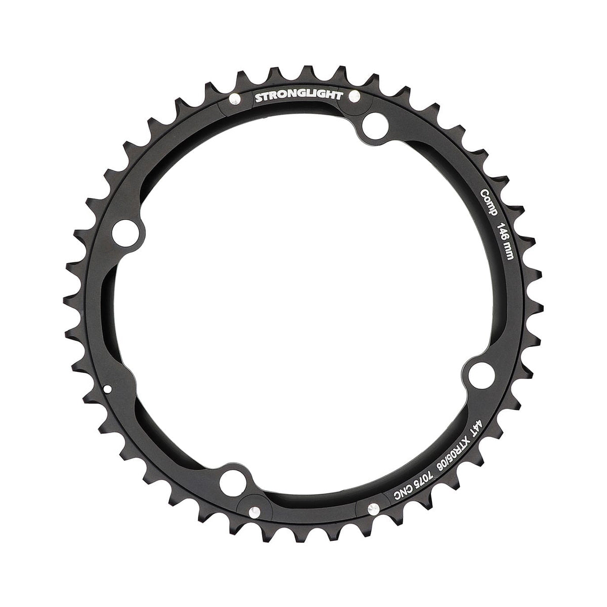 Prato exterior STRONGLIGHT SHIMANO XTR M960 9 velocidades, 4 furos, 146 mm — vista do prato sobre fundo branco