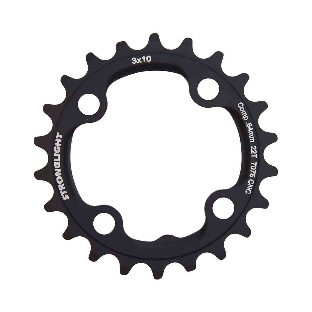 Prato interior STRONGLIGHT CT² para pedaleiro triplo de 10 velocidades, 4 furos, 64 mm — vista do prato sobre fundo branco