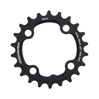 Prato interior STRONGLIGHT CT² para pedaleiro triplo de 10 velocidades, 4 furos, 64 mm — vista do prato sobre fundo branco