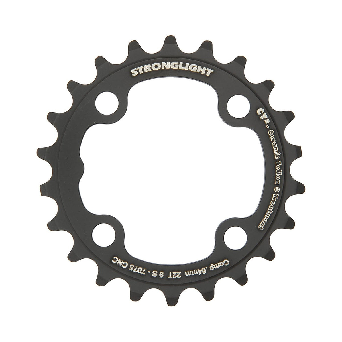 Prato interior STRONGLIGHT CT² 9 velocidades, 4 furos, 64 mm — vista do prato sobre fundo branco