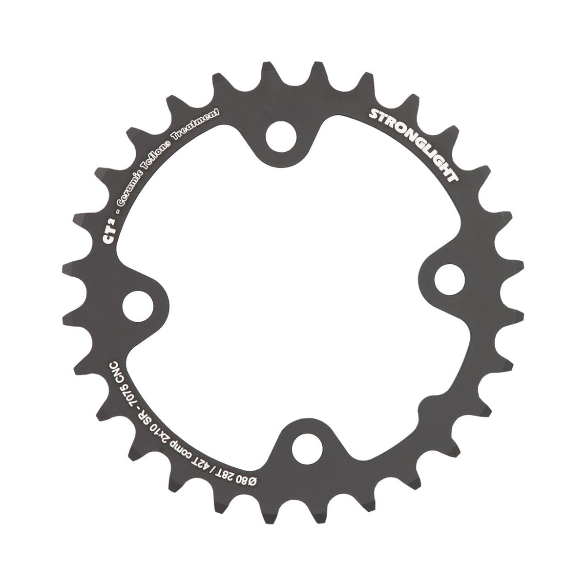 Prato interior STRONGLIGHT CT² Sram 10 velocidades, 4 furos, 80 mm — vista do prato sobre fundo branco